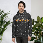 Daemon Luxury Florette Rebirth Honeybee Bliss unisex hoodie with all-over eco-friendly print, white fabric and front view.