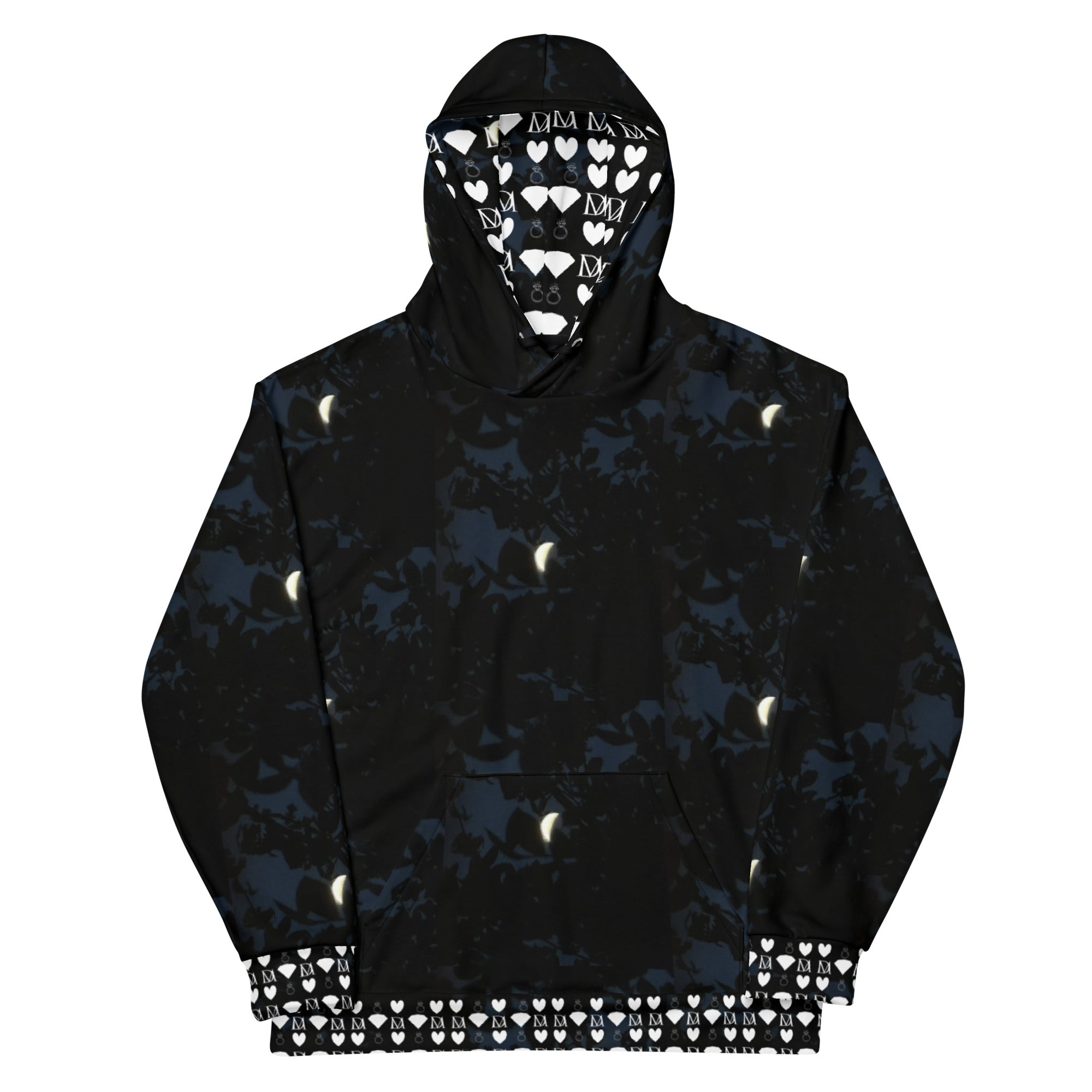 White Daemon Luxury Nightcrawler Coordinate hoodie with all-over printed design, unisex recycled fabric, front view.