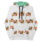 White Honeybee Shores Valley Coast recycled unisex hoodie by Daemon Luxury with all-over print front design