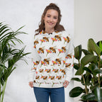 Unisex white recycled hoodie with all-over honeybee shores dusk print and a hood, by Daemon Luxury.