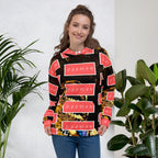 Recycled white unisex hoodie with all-over serpentine Nicaragua print from Daemon Luxury featuring a front view.