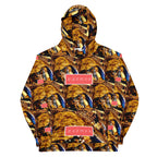 Recycled white unisex hoodie with all-over serpent and Nicaragua print by Daemon Luxury, featuring a hood and front design.