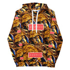 Daemon Luxury Serpentine Nicaragua hoodie, all-over print recycled cotton unisex white hooded sweatshirt, front view.