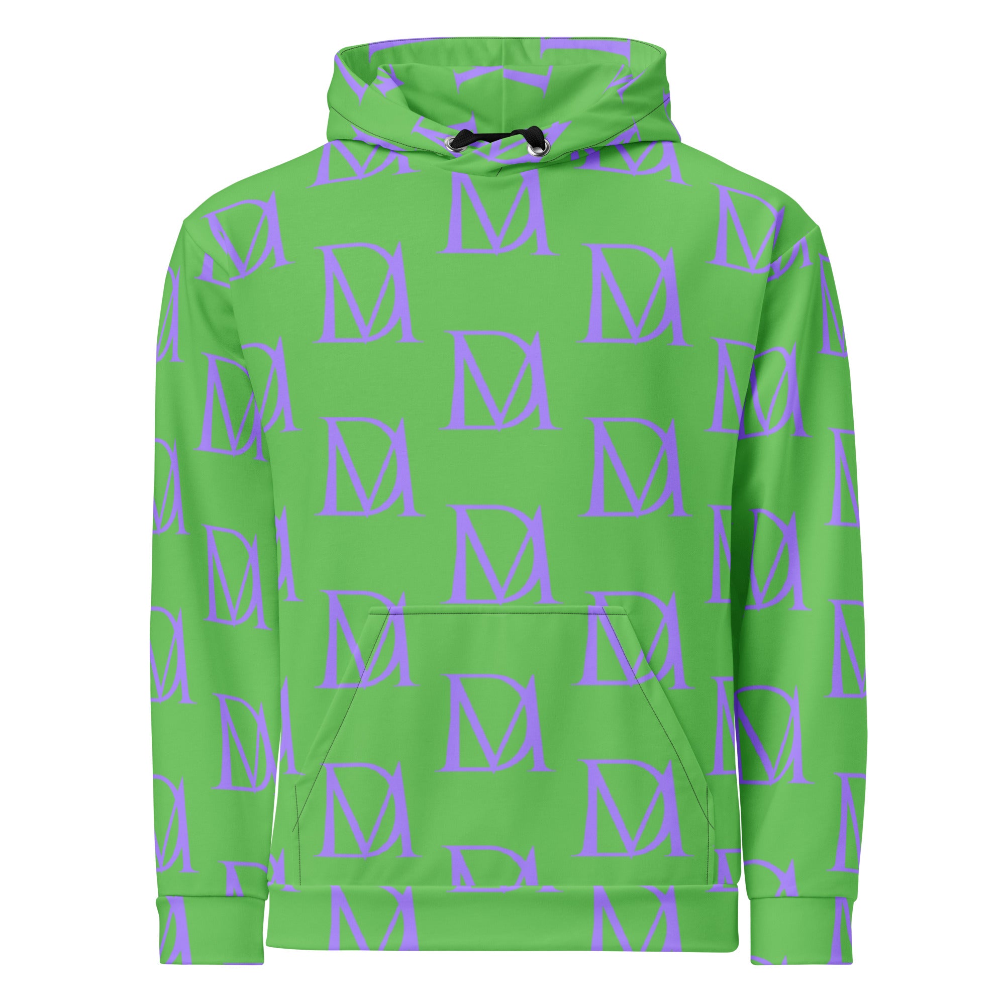 Daemon Luxury Summer Breeze .1 Lilac Lux unisex recycled hoodie with all-over print, white background, front view.