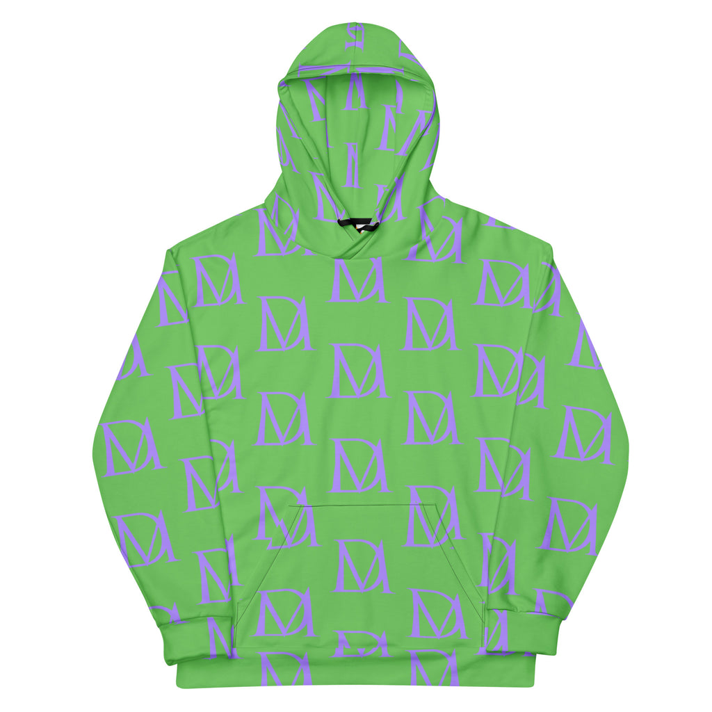 Daemon Luxury Summer Breeze .1 Lilac Lux unisex hoodie with all-over recycled print and front design on white background.