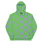 Daemon Luxury Summer Breeze .1 Lilac Lux unisex hoodie with all-over recycled print and front design on white background.