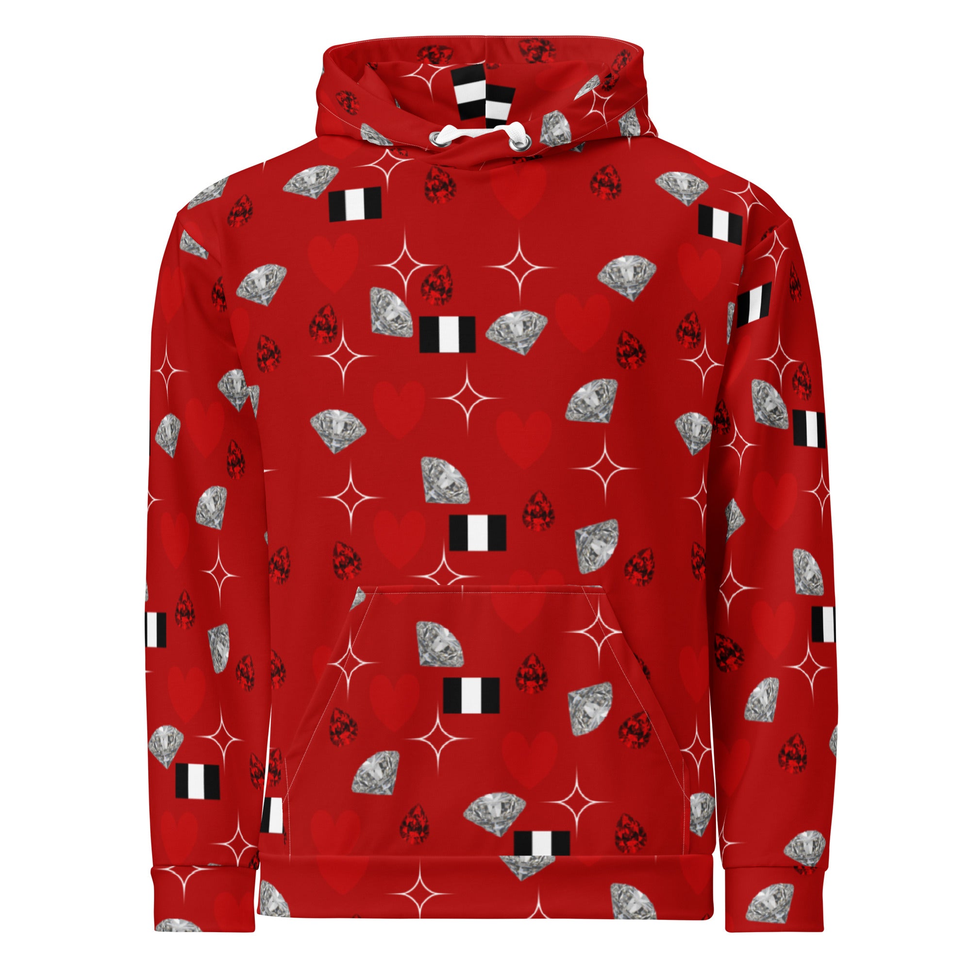 White Daemon Luxury Foreigners Luv Felpa Cappuccio hoodie with all-over print and recycled fabric, unisex design.