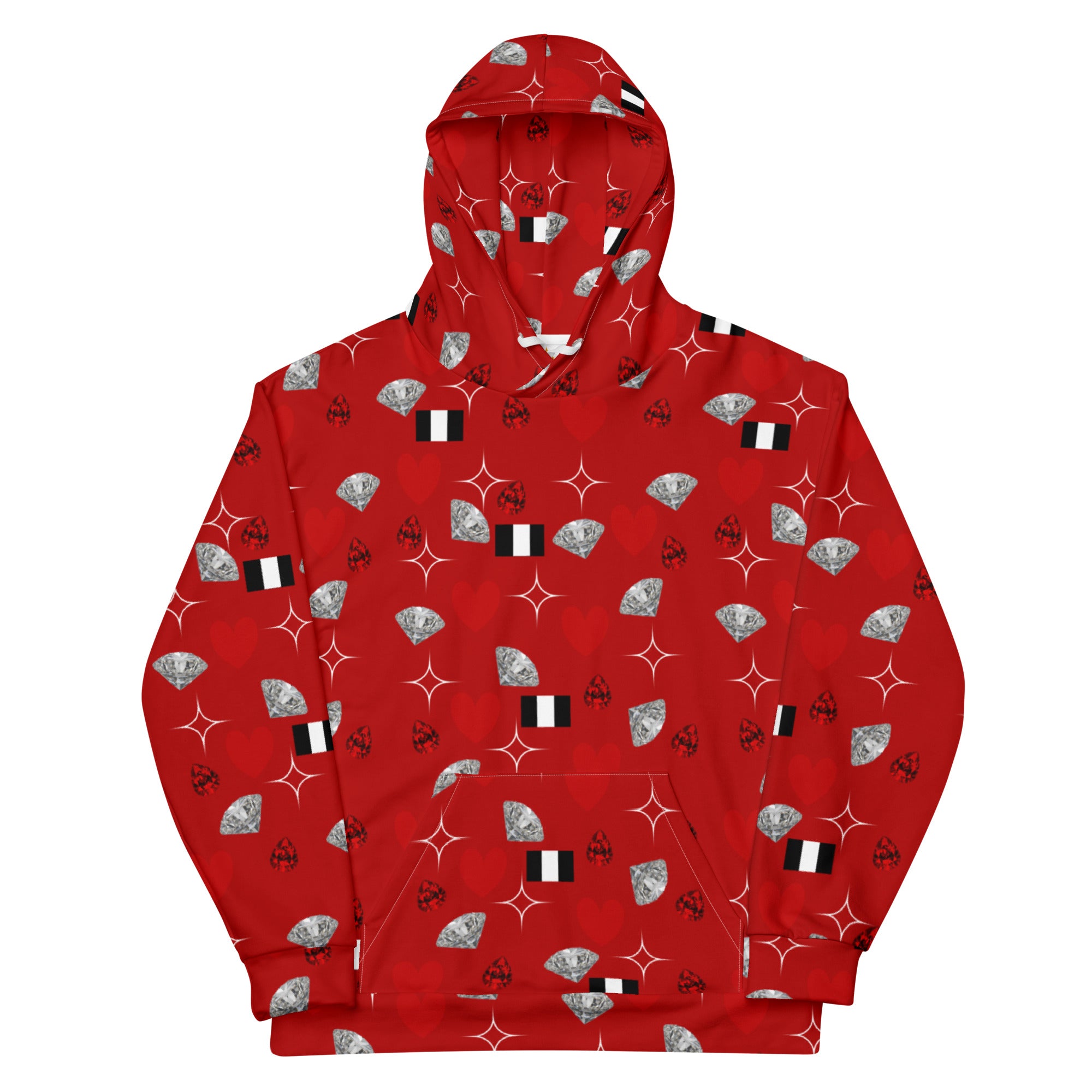White Daemon Luxury Foreigners Luv La Flame Dim unisex hoodie with all-over print and recycled fabric.
