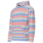 Daemon Love Lines unisex recycled hoodie with all-over white print, featuring a cozy hood and casual fit.