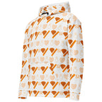 Daemon Gloomy Runner Lunar Mari unisex hoodie with all-over white print, featuring a hood and casual style.