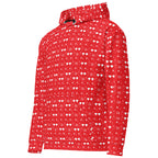 Daemon Frosted Diamonds VENUS unisex hoodie with all-over white recycled print and hood, front view.