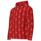 Daemon Luxury SUPREME MODELS initial ringer hoodie, white recycled unisex hoodie with all-over print, front view.
