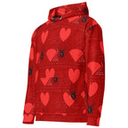 Daemon Luxury Supreme Models (Foreigners Luv) unisex white hoodie with all-over print, featuring a hood and front pocket.