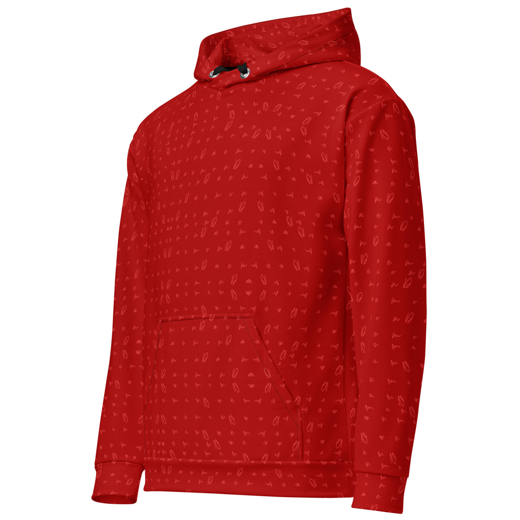 Daemon Luxury Supreme Models Picasso Mirrors unisex hoodie with all-over recycled print, white fabric, front view.