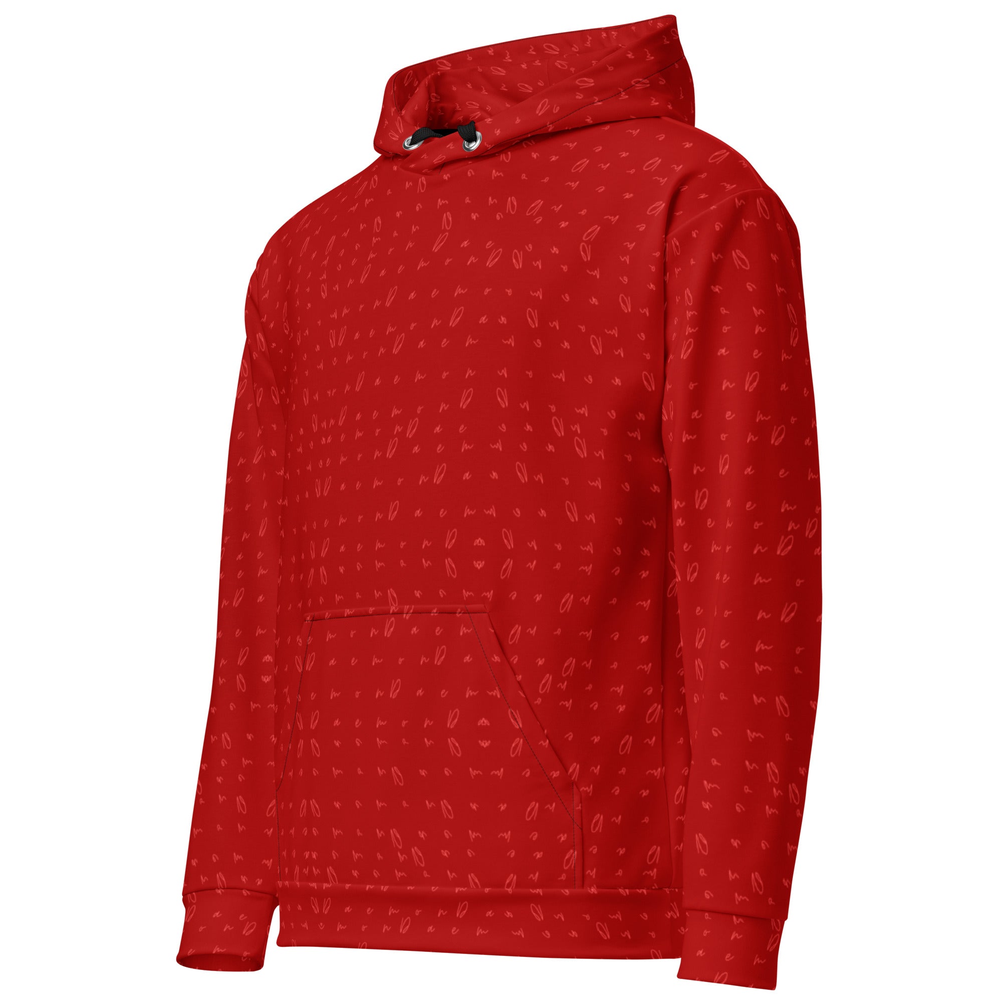 Daemon Luxury Supreme Models Picasso Mirrors unisex hoodie with all-over recycled print, white fabric, front view.