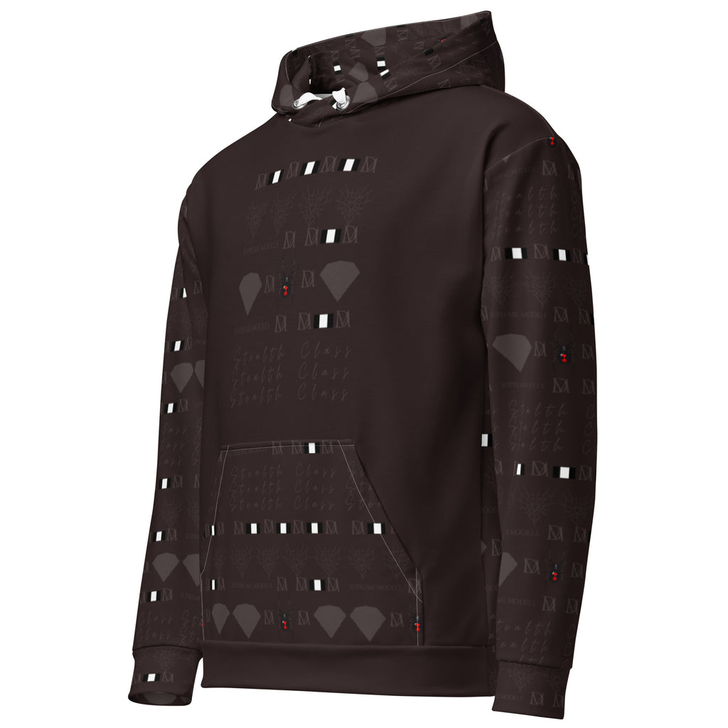 Daemon Luxury Supreme Models Lazey Hazey unisex recycled hoodie with all-over print featuring a white front view.