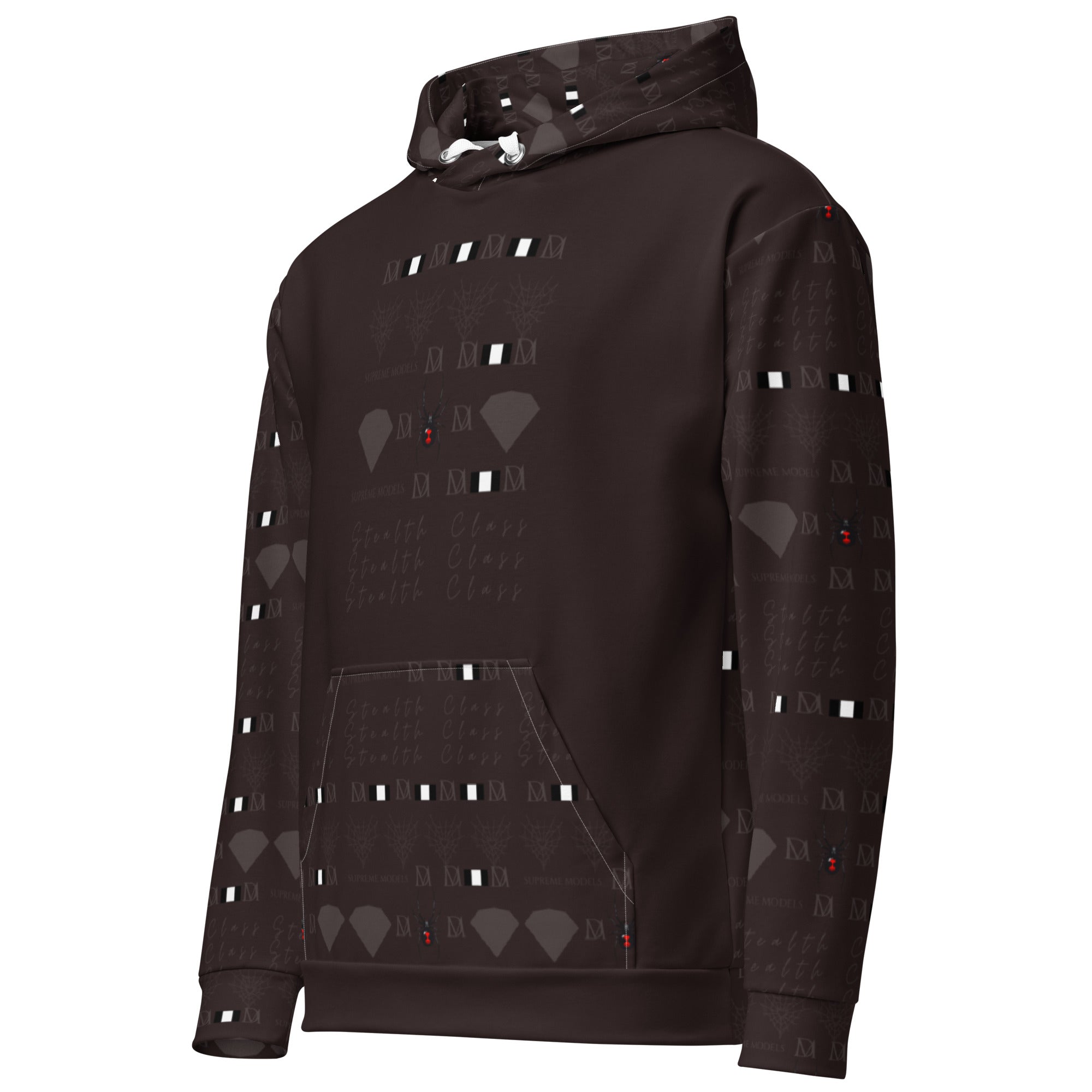 Daemon Luxury Supreme Models Lazey Hazey unisex recycled hoodie with all-over print featuring a white front view.