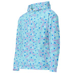 Daemon Luxury Picasso Mirrors solid lakes unisex hoodie with all-over recycled print, white color, left-front view.