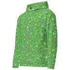 Daemon Luxury Picasso Mirros Gardena Kalifornia unisex hoodie with all-over white recycled print, front view.