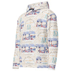 All-over-print white Honeybee Intel forecast unisex hoodie by Daemon Luxury, featuring a detailed honeybee and forecast design on the front.