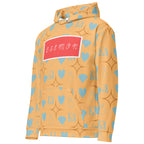 Daemon Luxury Honeyberry Lights unisex white hoodie with all-over honeyberry print and hood, made from recycled materials.