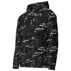 Unisex white recycled hoodie with all-over luxury night-themed print and Daemon Luxury branding on the front.