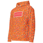 All-over print white recycled unisex hoodie featuring Serpentine Nicaragua design by Daemon Luxury, with front view.