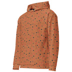 Recycled white unisex hoodie with speckled diamond pattern and hood, featuring all-over print by Daemon Luxury.