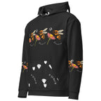 Daemon Luxury Florette Rebirth Honeybee Nights unisex recycled hoodie with all-over print, white fabric and hood detail.