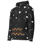 Daemon Luxury Florette Rebirth honeybee print unisex hoodie with all-over recycled fabric, white color, front view.