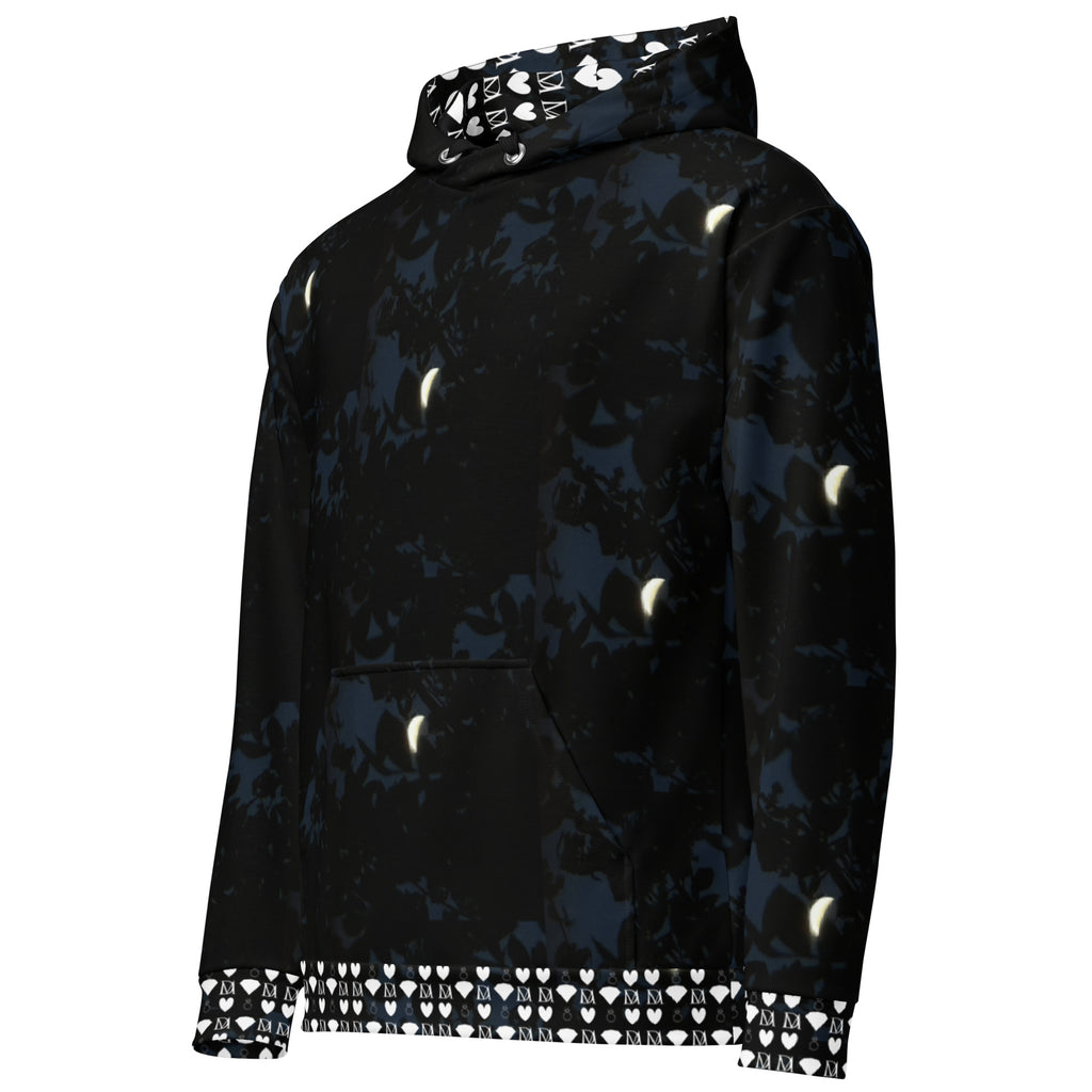 Recycled white unisex hoodie with Nightcrawler Coordinate Secret Phase print and hood, by Daemon Luxury.