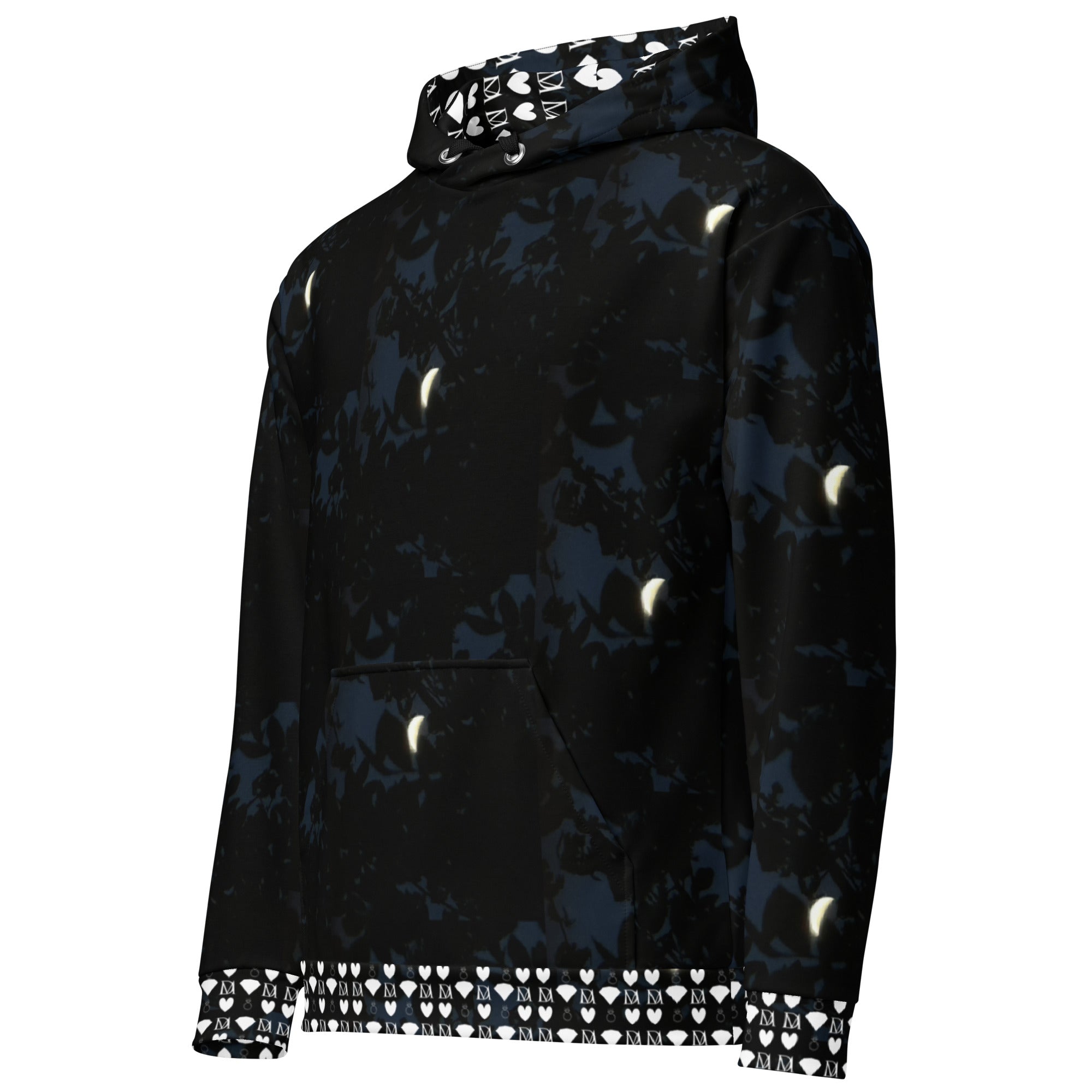 Recycled white unisex hoodie with Nightcrawler Coordinate Secret Phase print and hood, by Daemon Luxury.