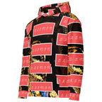 Daemon Luxury Serpentine Nicaragua .4 recycled unisex hoodie with all-over print, white fabric, and front pocket.