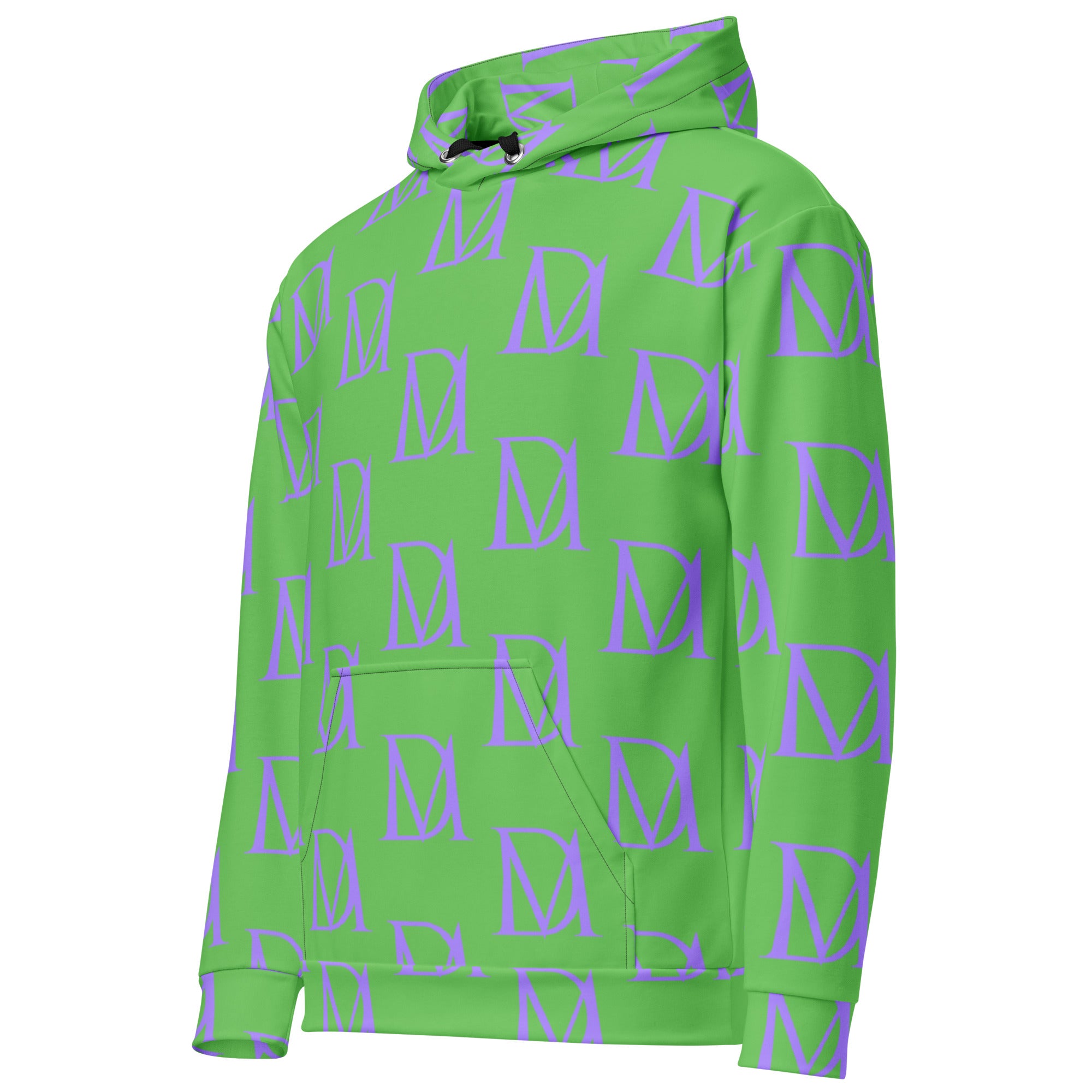 Unisex lilac and white recycled hoodie from Daemon Luxury's Summer Breeze .1 collection with all-over print design.