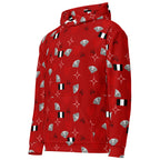 White Daemon Luxury Foreigners Luv La Flame Dim unisex hoodie with all-over print and recycled fabric, front view.