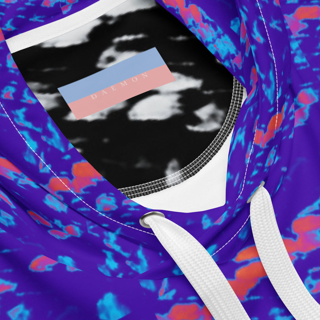 Daemon Serpentine Columbiana Therma unisex hoodie with all-over white recycled print and hood, casual and comfortable.