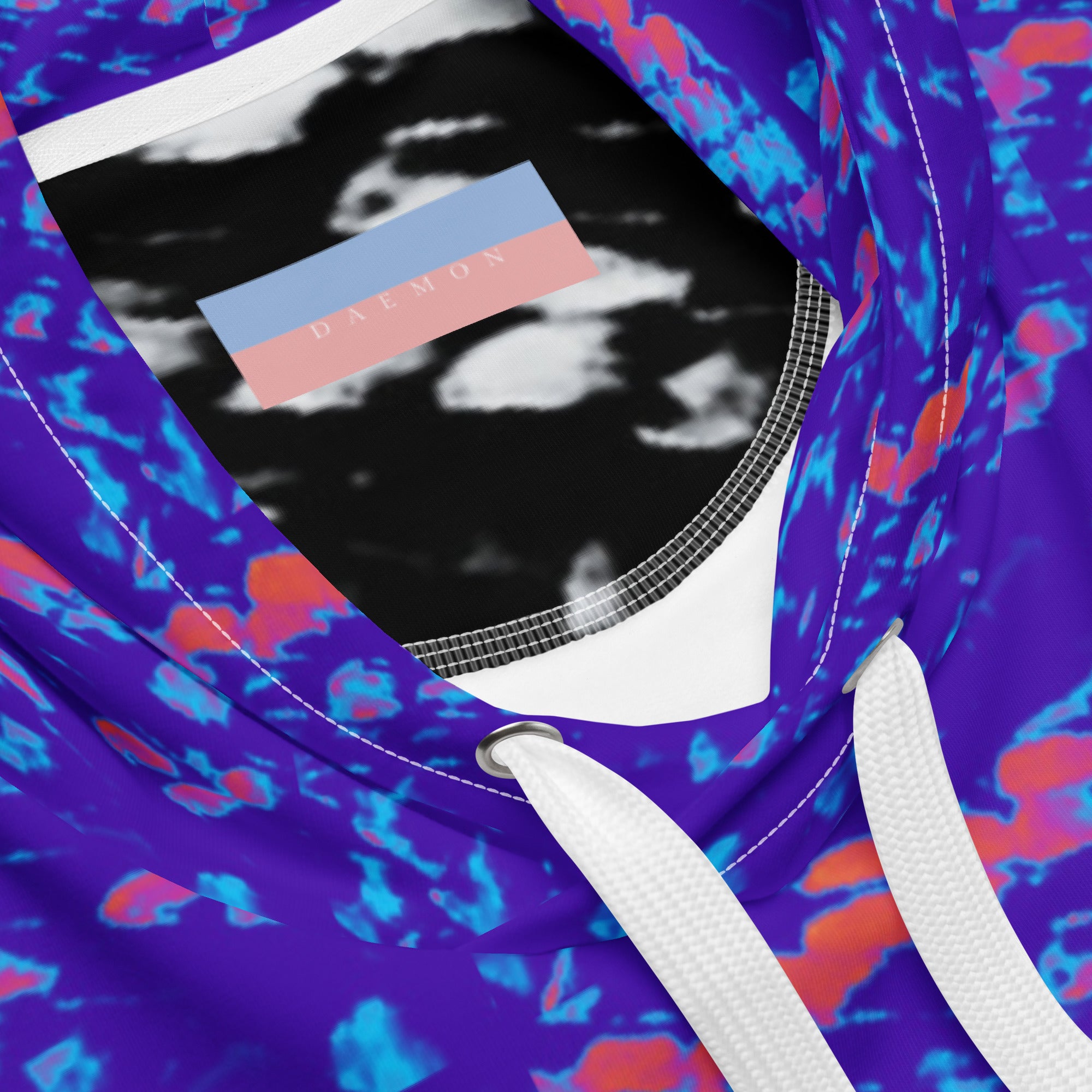 Daemon Serpentine Columbiana Therma unisex hoodie with all-over white recycled print and hood, casual and comfortable.