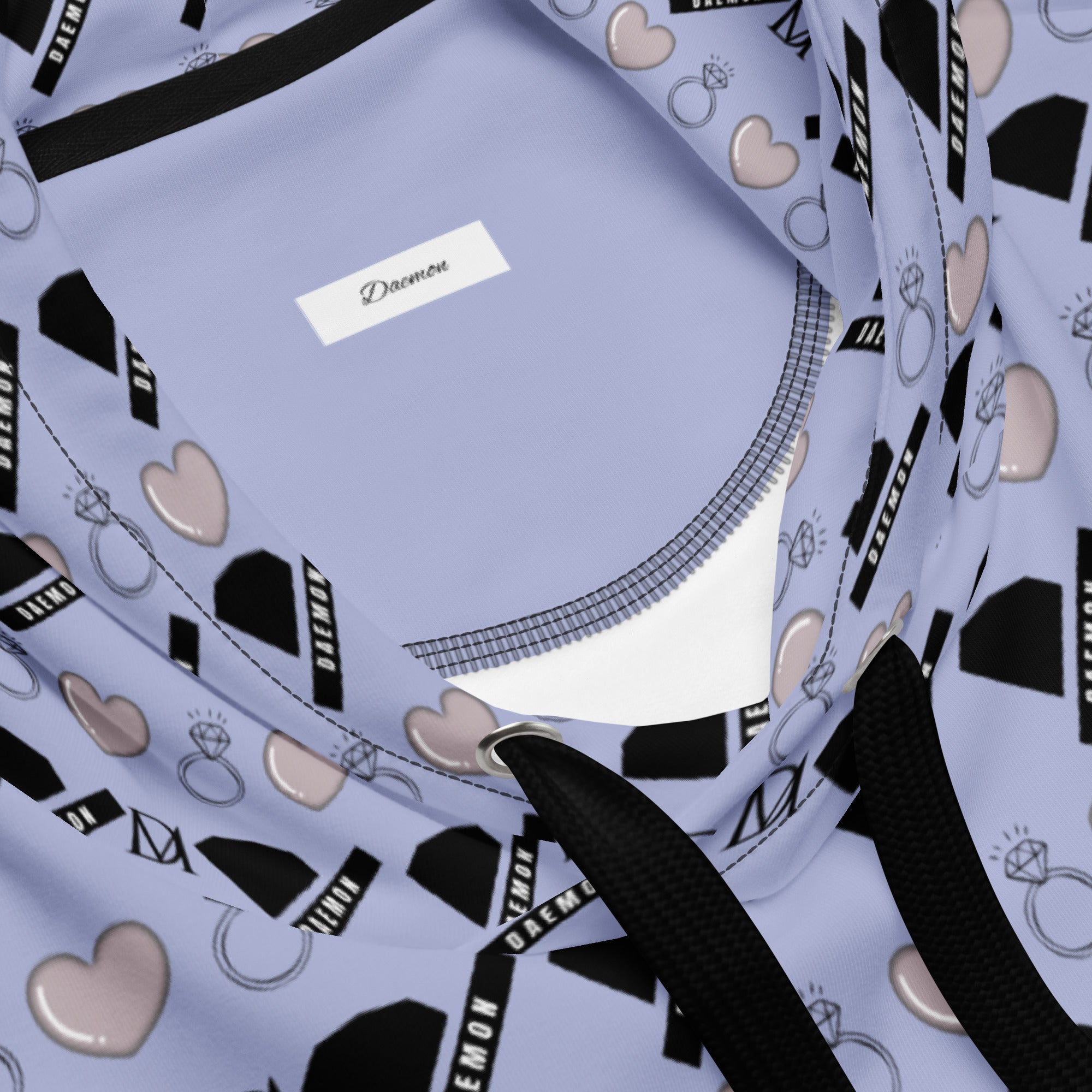 Recycled white unisex hoodie with Gloomy Runners Lavished Valentino all-over print by Daemon, featuring a hood and casual fit.