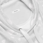 Recycled white unisex hoodie with all-over frosted diamond Artica print by Daemon, featuring a hood and casual fit.