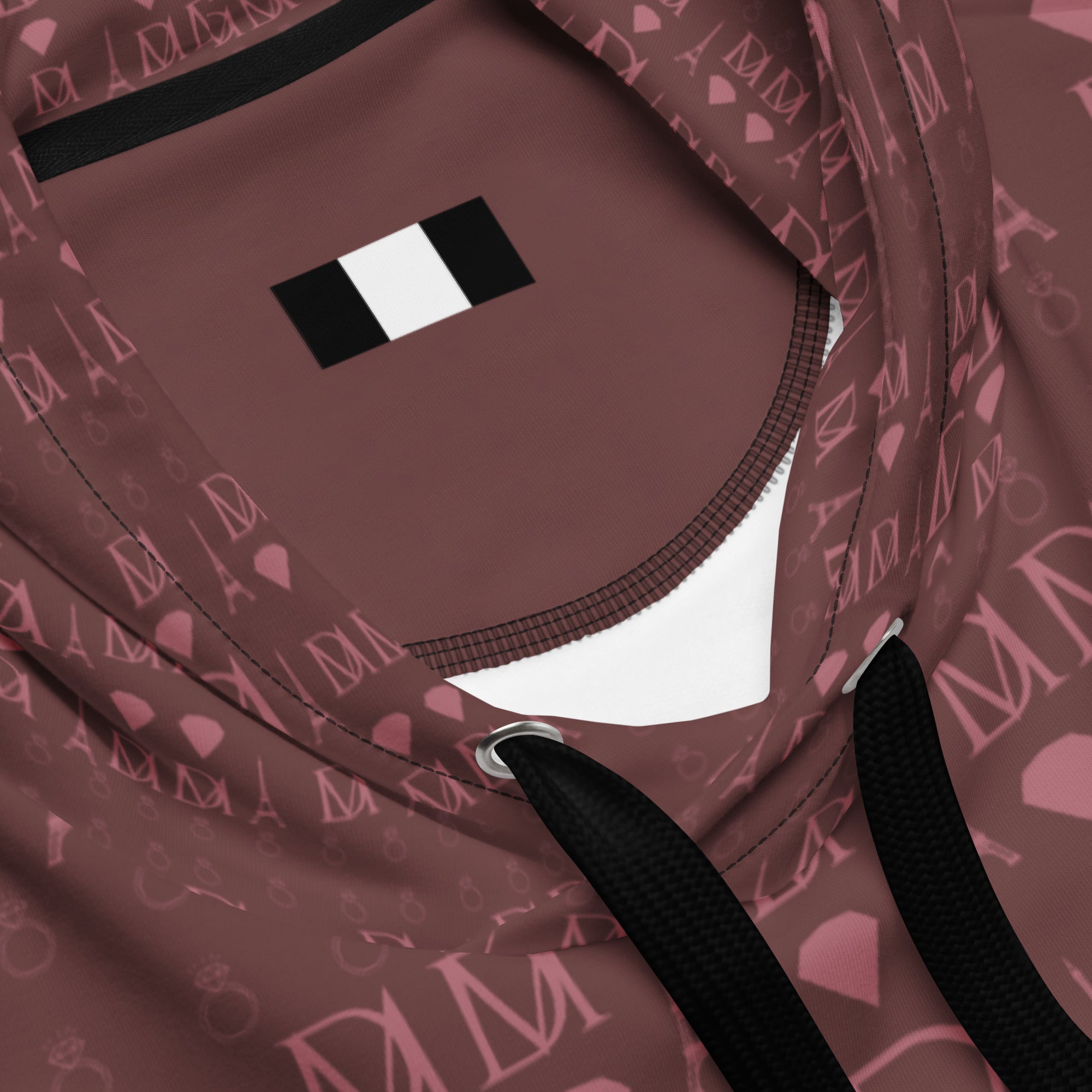 Recycled white unisex hoodie with all-over Dim Horizon print by Daemon featuring a cozy hood and casual fit.