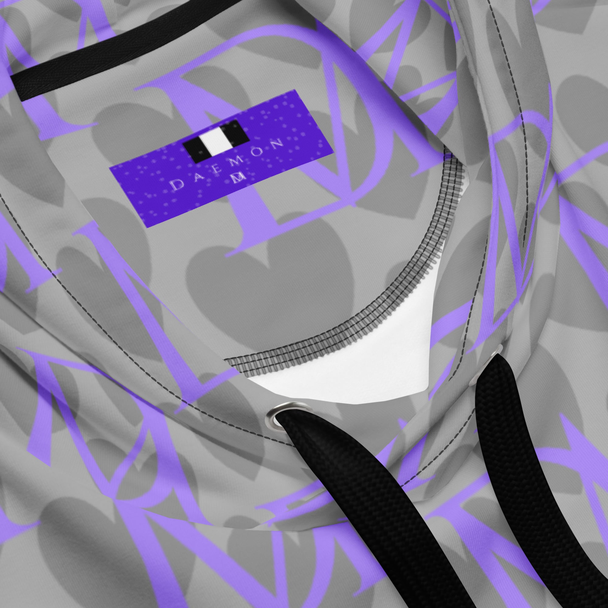 Unisex Daemon Luxury 5 Star System Cloudy Grey hoodie featuring all-over recycled print and a hooded design.