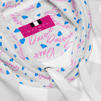Recycled white unisex hoodie featuring all-over print of frosted heart Picasso mirrors by Daemon Luxury.