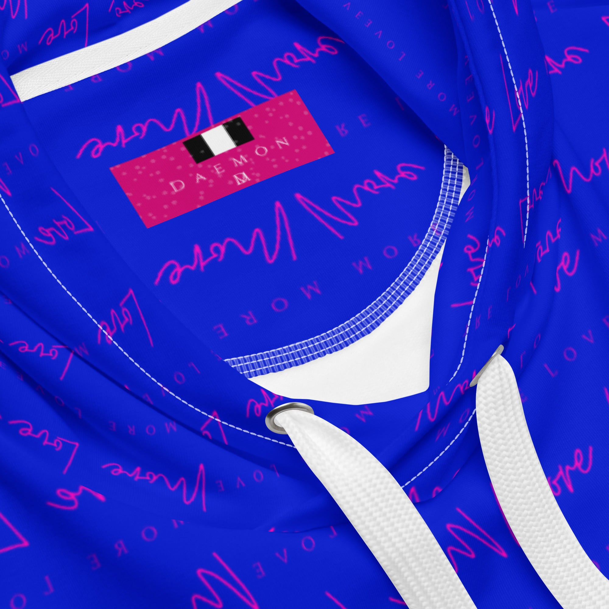Recycled white unisex hoodie with all-over-print design by Daemon Luxury from ELECTRICA (PICASSO MIRRORS) collection.