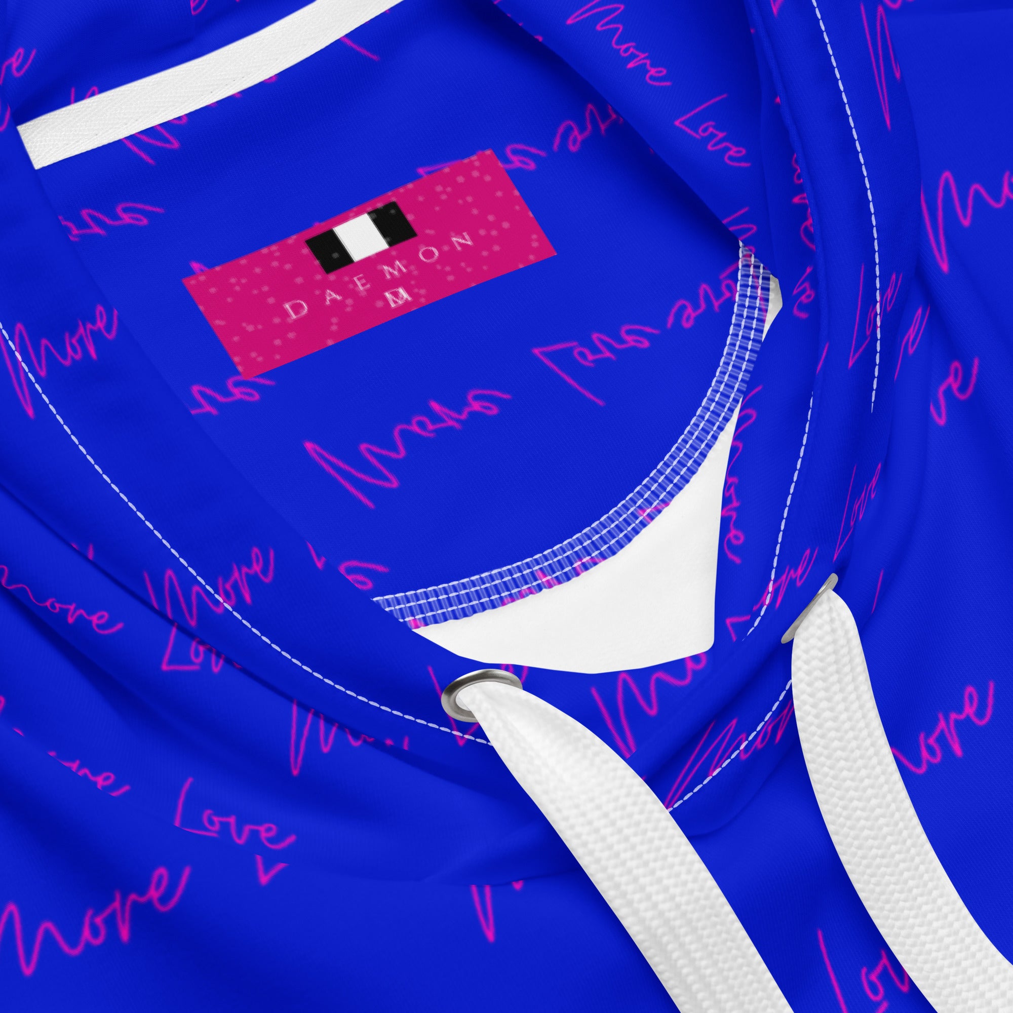 All-over print white Daemon Luxury ELECTRICA signature move unisex hoodie with recycled fabric and hood, front view.