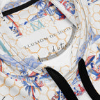 Unisex white Honeybee Intel Felpa Cappuccio hoodie with all-over recycled print, by Daemon Luxury.