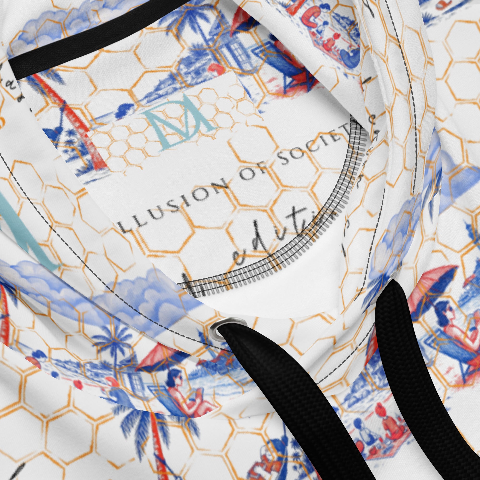 Unisex white Honeybee Intel Felpa Cappuccio hoodie with all-over recycled print, by Daemon Luxury.