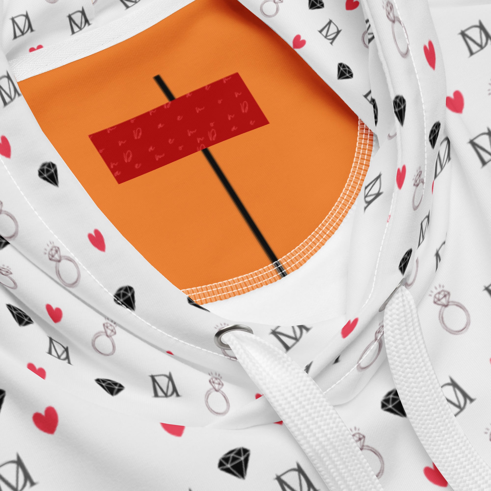 Recycled white unisex hoodie with speckled diamond moon print from Daemon Luxury featuring all-over subtle moon design.