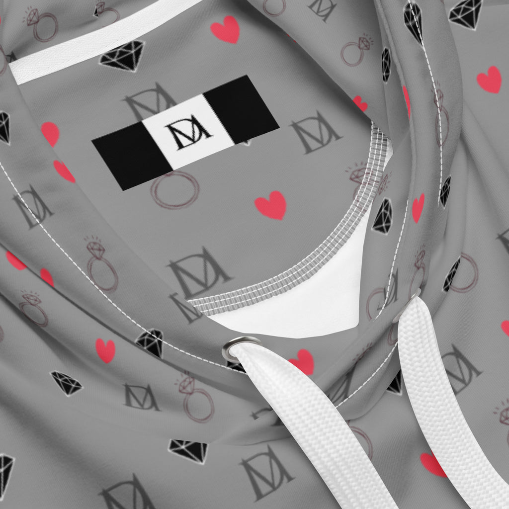 Recycled white unisex hoodie with speckled diamond pattern from Daemon Luxury's Speckled Diamonds Gloom collection.