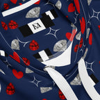 Unisex white fleece hoodie with all-over print design from Daemon Luxury's Foreigners Luv upscale collection.
