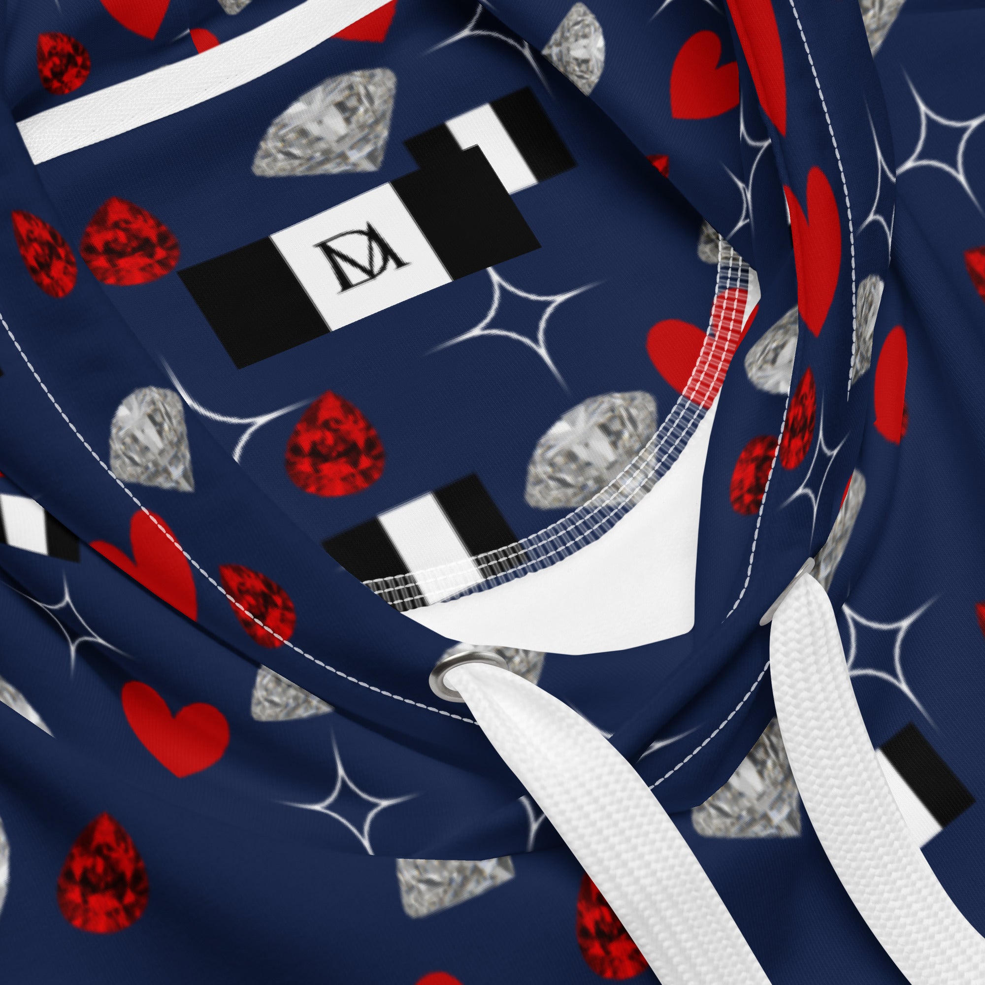 Unisex white fleece hoodie with all-over print design from Daemon Luxury's Foreigners Luv upscale collection.